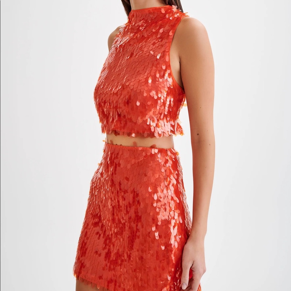 Meshki Savannah Sequin Crop Top - Firey Orange |